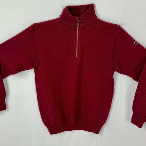 Norlender Norway Ski Sweater M Red Wool Blend Quarter Zip Pullover Excellent - Picture 11 of 11